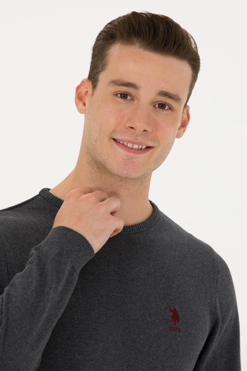 Erkek Antrasit Melanj Bisiklet Yaka Kazak