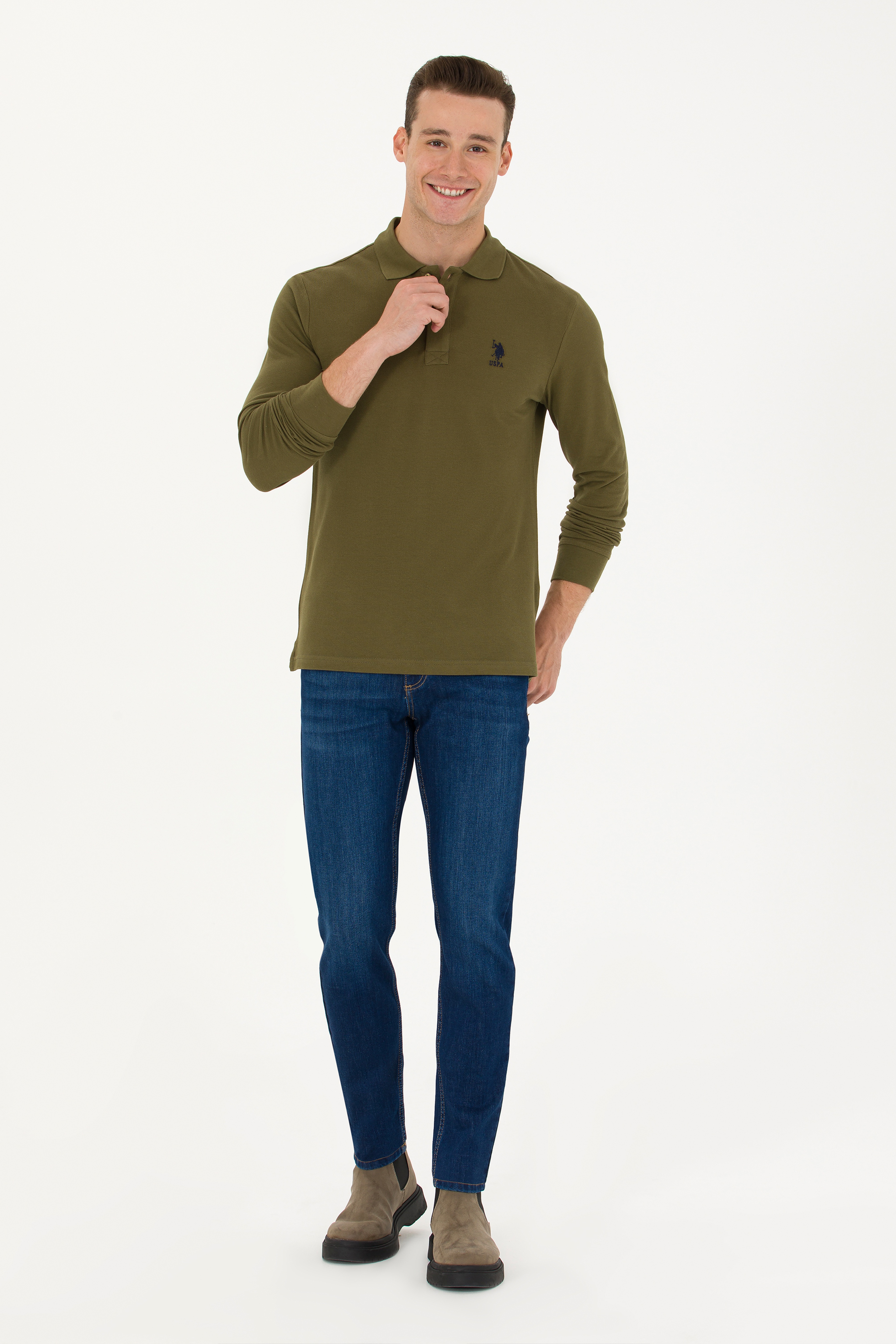 Erkek Haki Basic Sweatshirt - Image 4