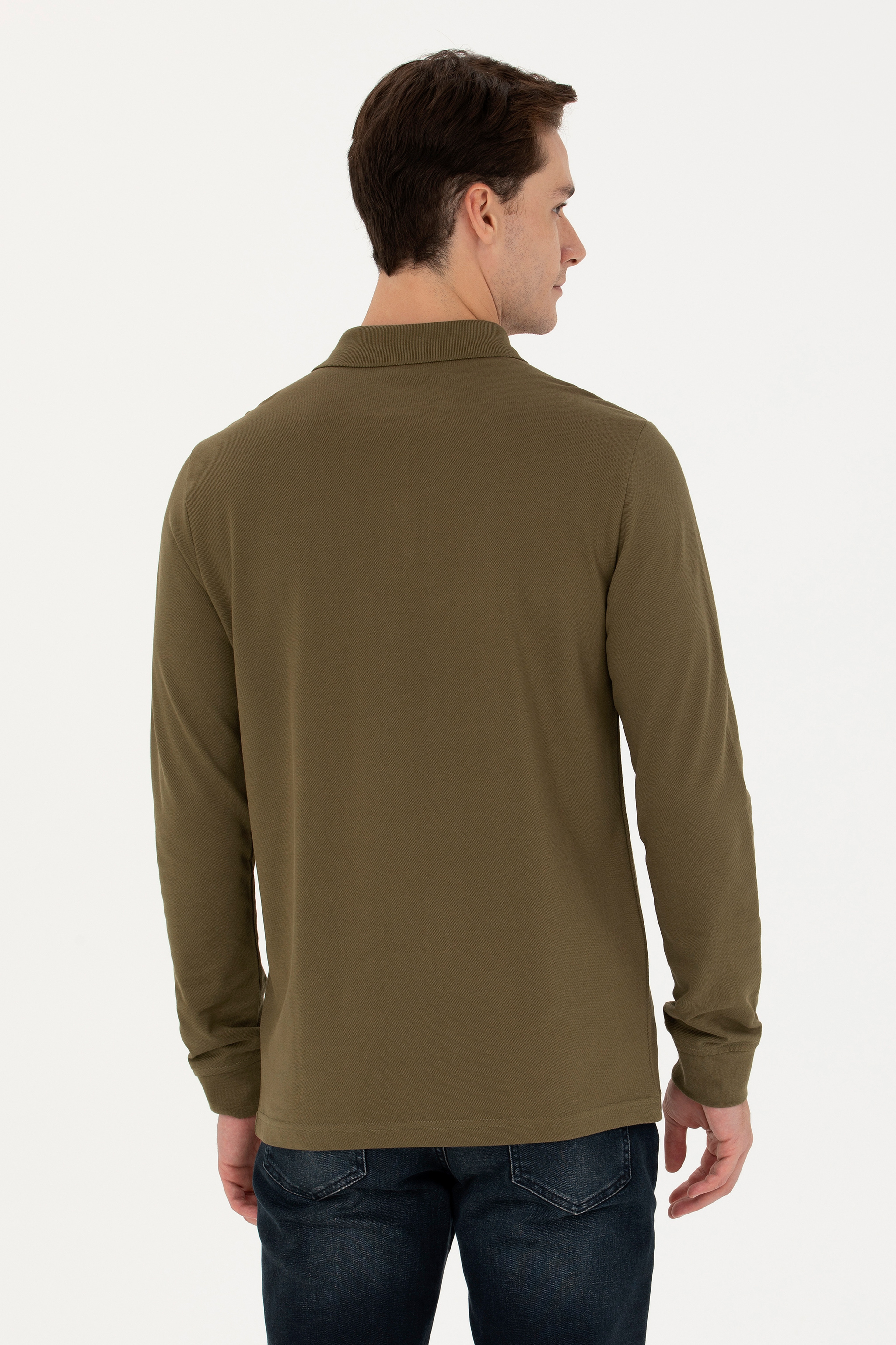 Erkek Haki Basic Sweatshirt - Image 5