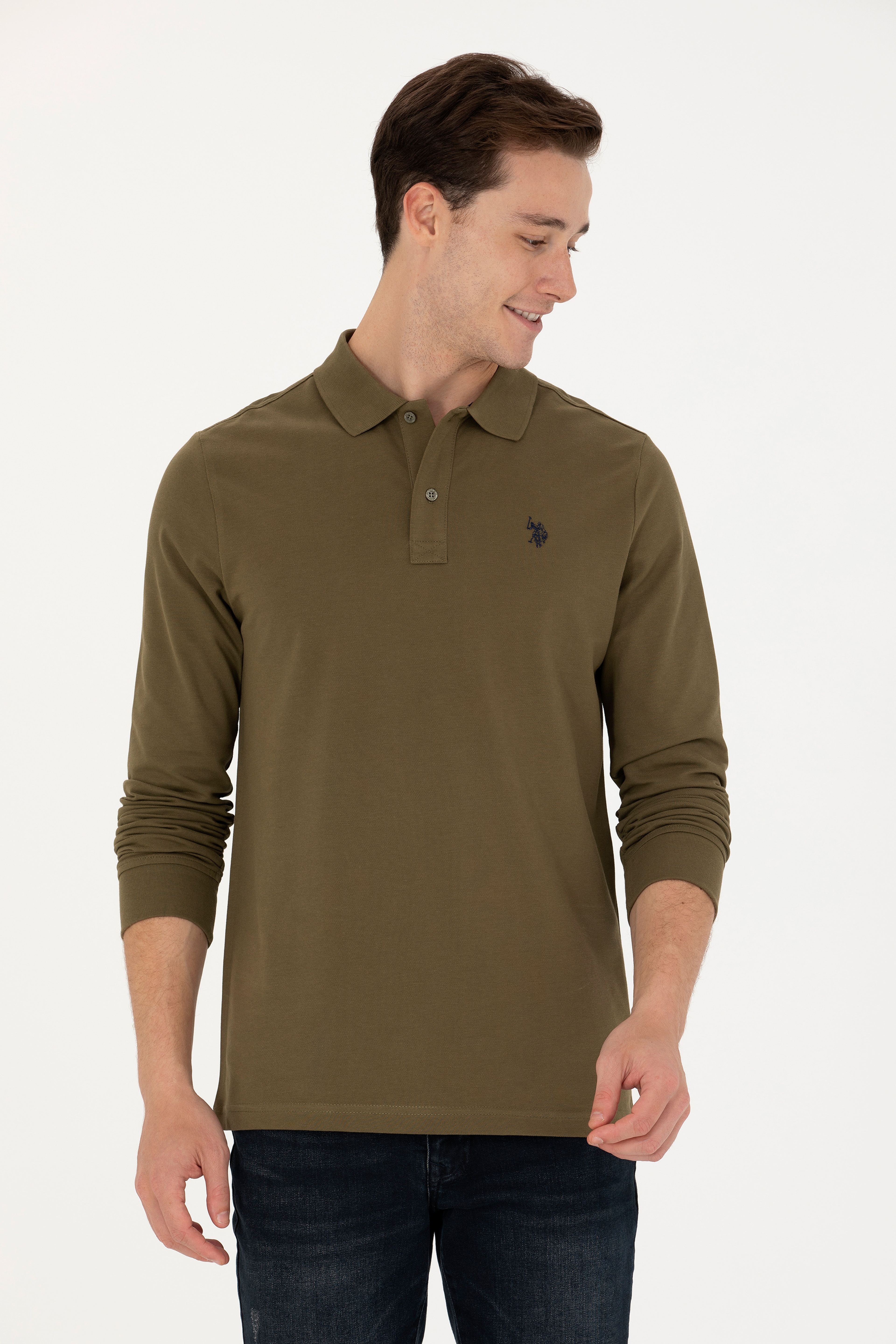 Erkek Haki Basic Sweatshirt - Image 3