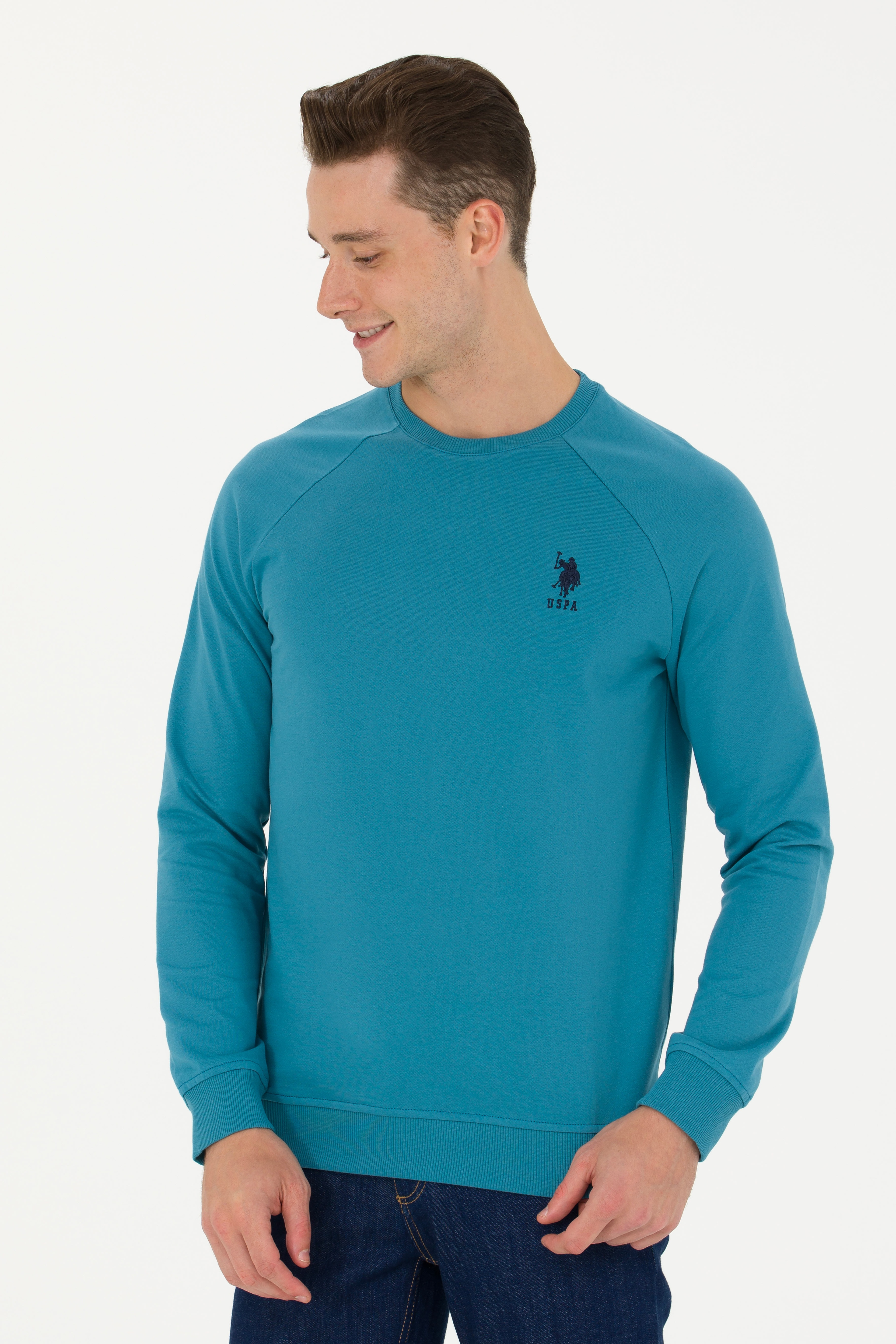 Erkek Petrol Basic Sweatshirt - Image 3