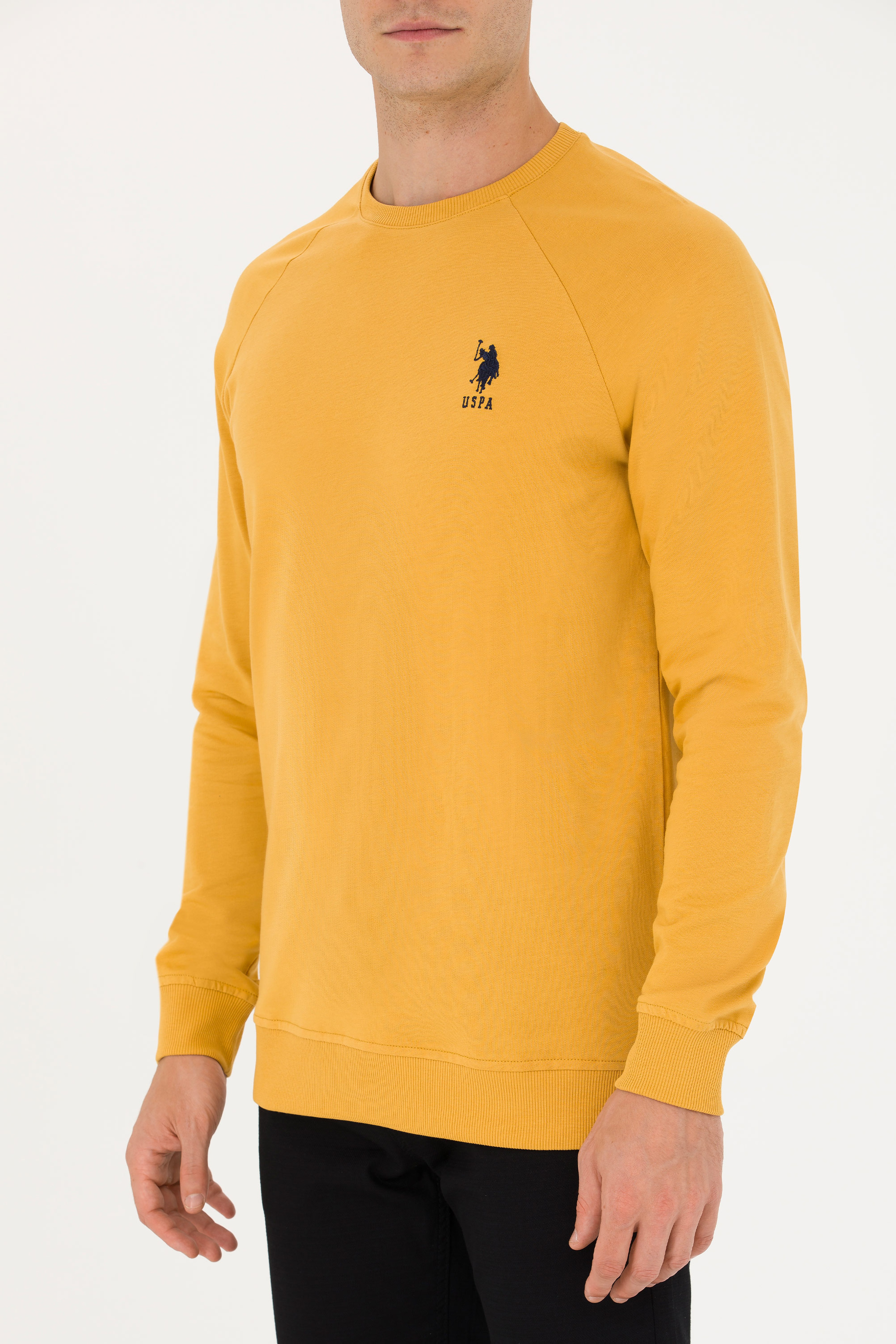 Erkek Hardal Bisiklet Yaka Basic Sweatshirt - Image 6