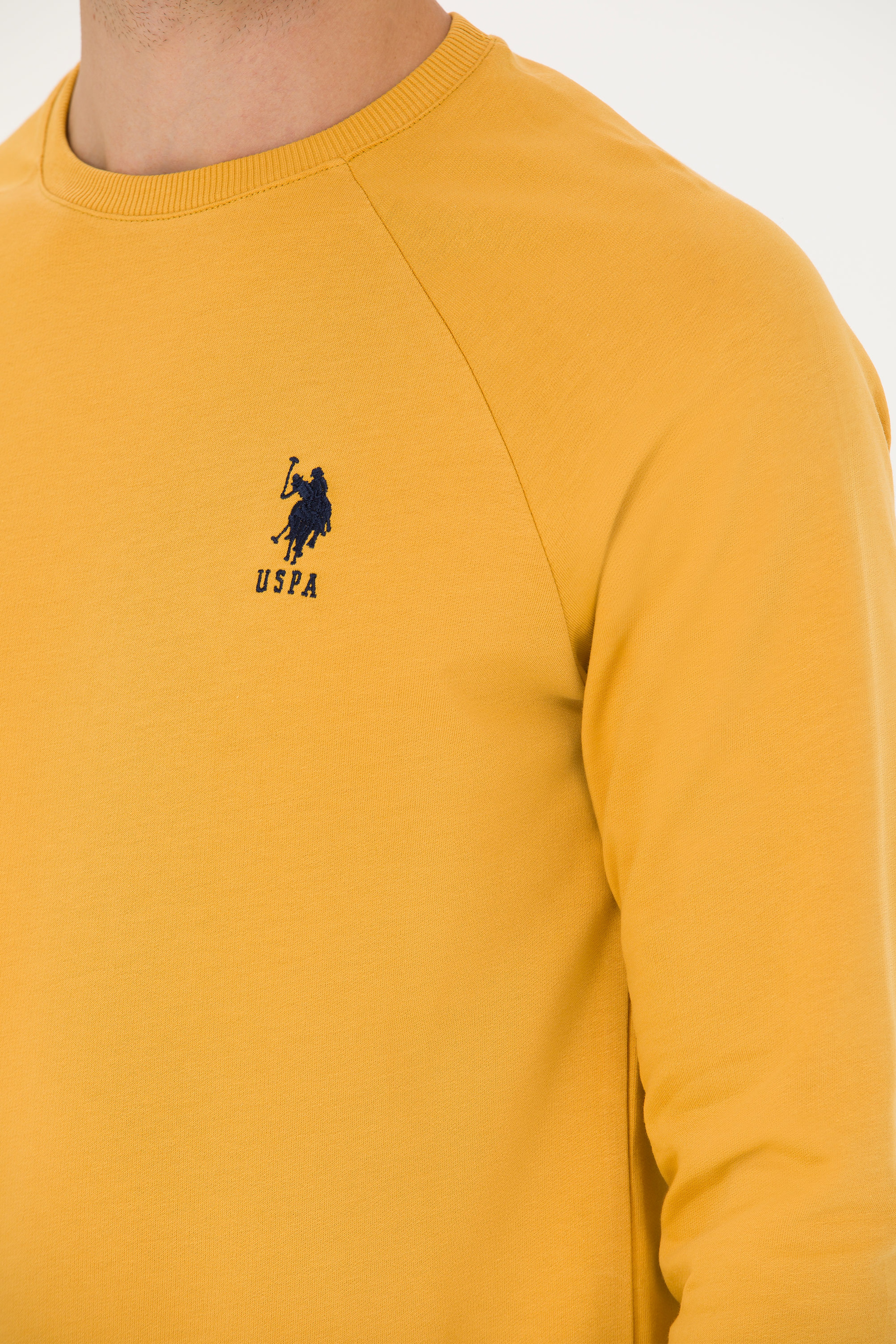 Erkek Hardal Bisiklet Yaka Basic Sweatshirt - Image 7