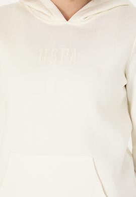 Kadın Ekru Kapüşonlu Basic Sweatshirt - 50271557061