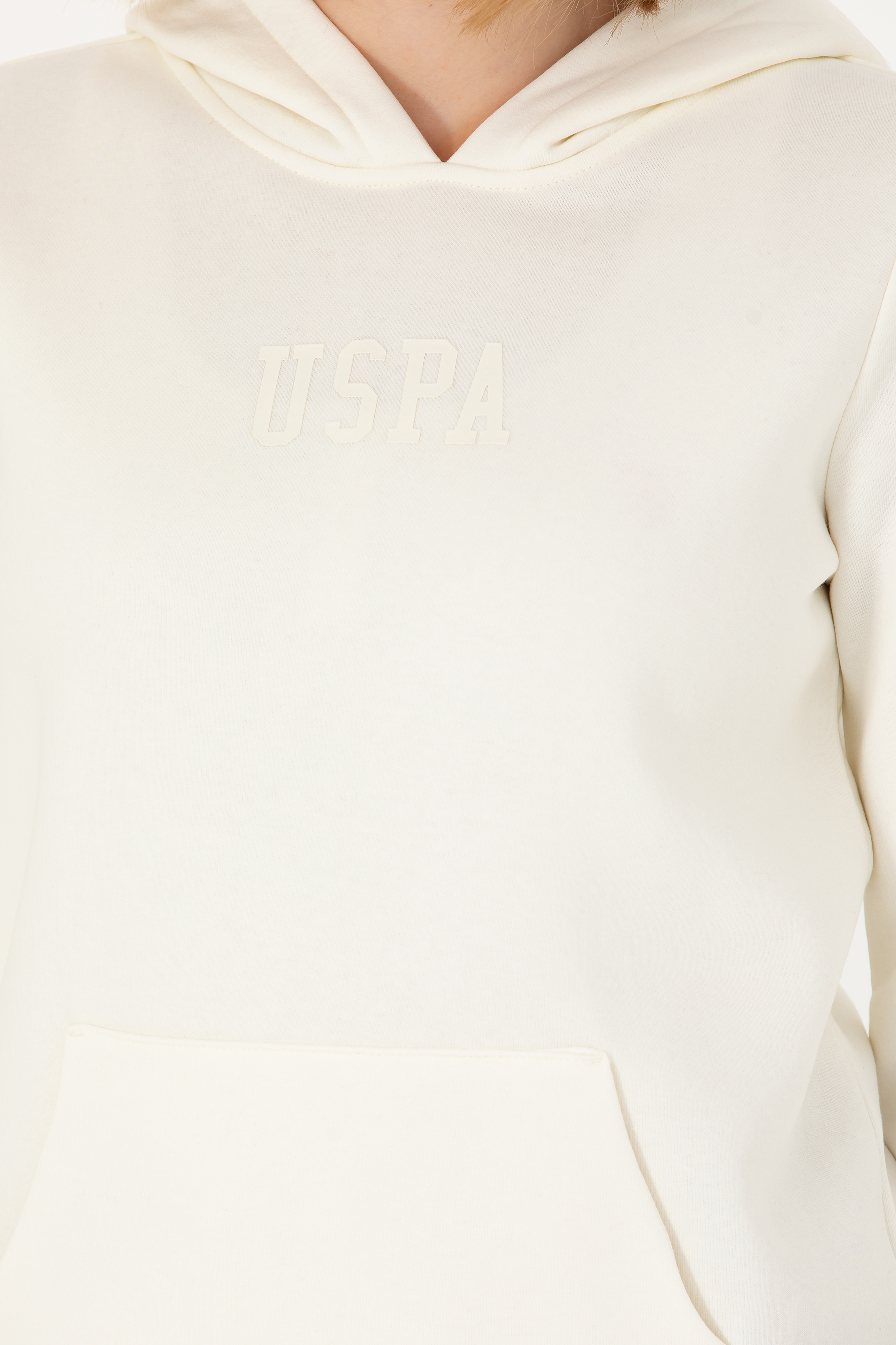 Kadın Ekru Kapüşonlu Basic Sweatshirt - Image 7
