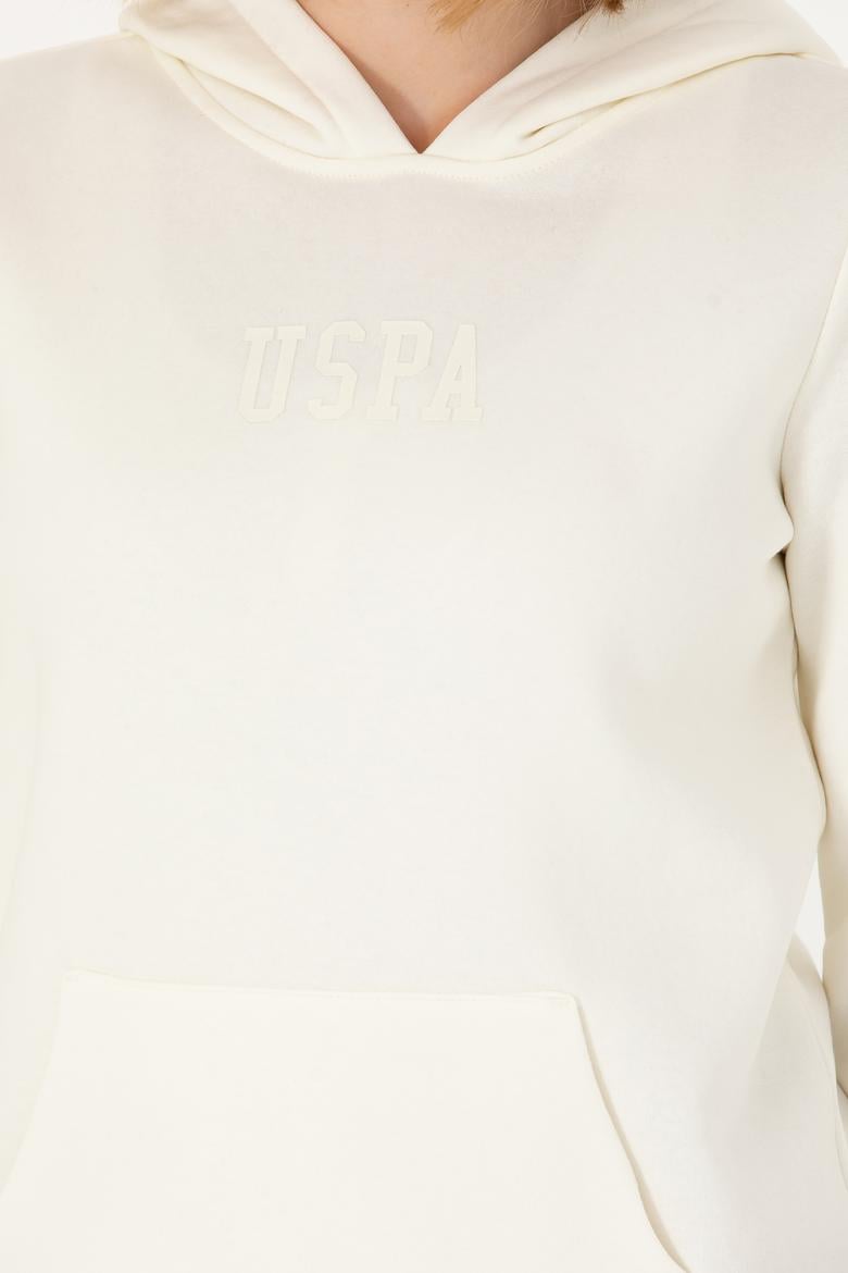 Kadın Ekru Kapüşonlu Basic Sweatshirt - 50271557061