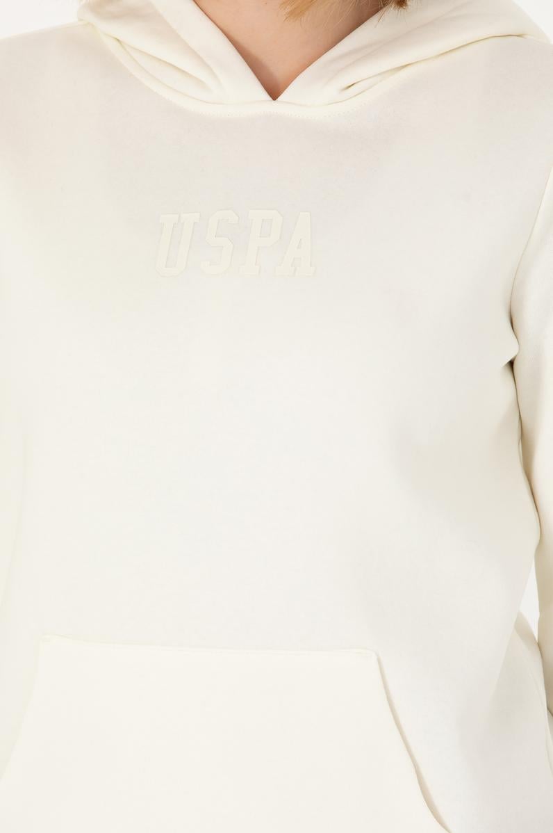 Kadın Ekru Kapüşonlu Basic Sweatshirt