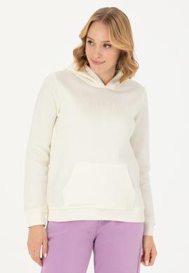 Kadın Ekru Kapüşonlu Basic Sweatshirt - 50271557061