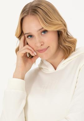 Kadın Ekru Kapüşonlu Basic Sweatshirt - 50271557061