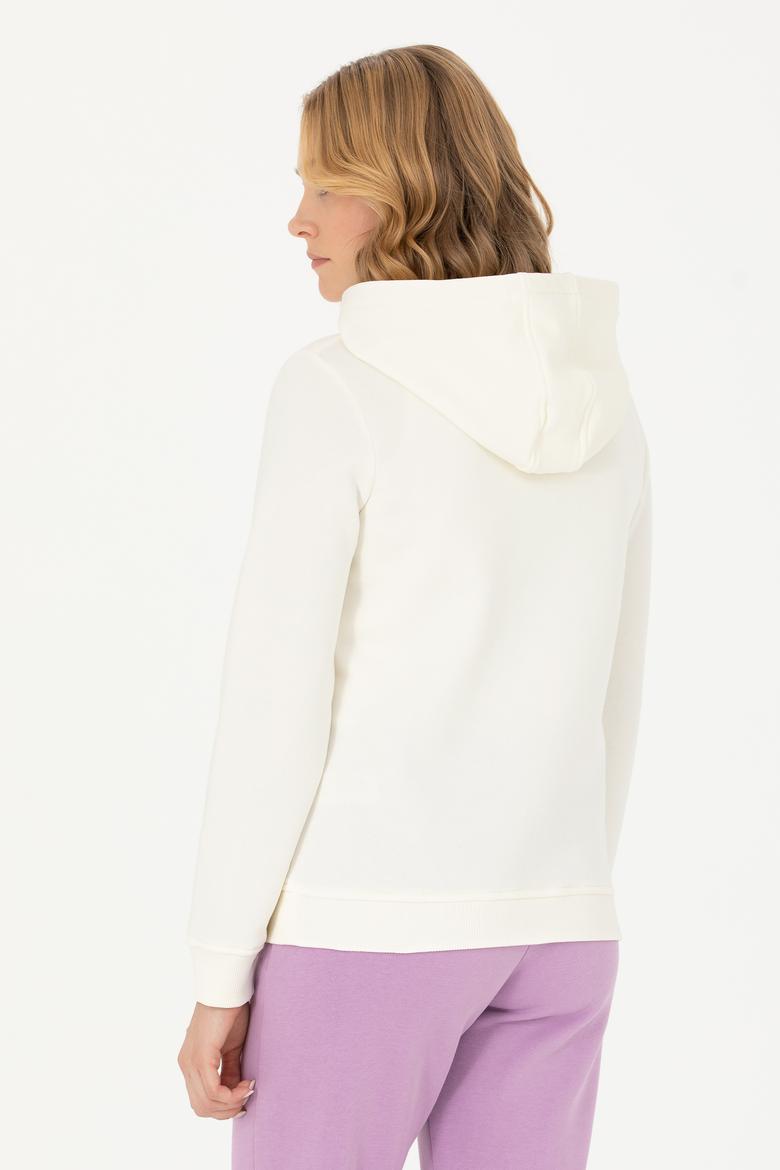 Kadın Ekru Kapüşonlu Basic Sweatshirt - 50271557061