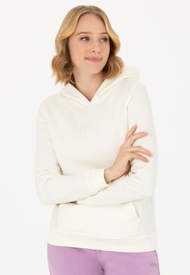 Kadın Ekru Kapüşonlu Basic Sweatshirt - 50271557061