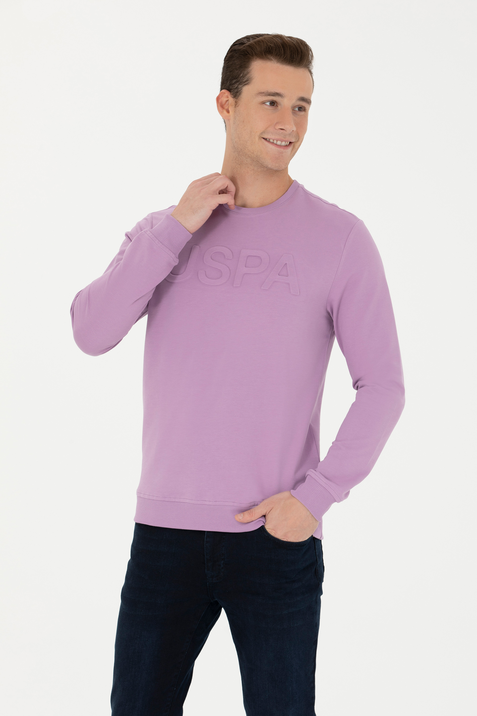 Erkek Lila Basic Sweatshirt - Image 1
