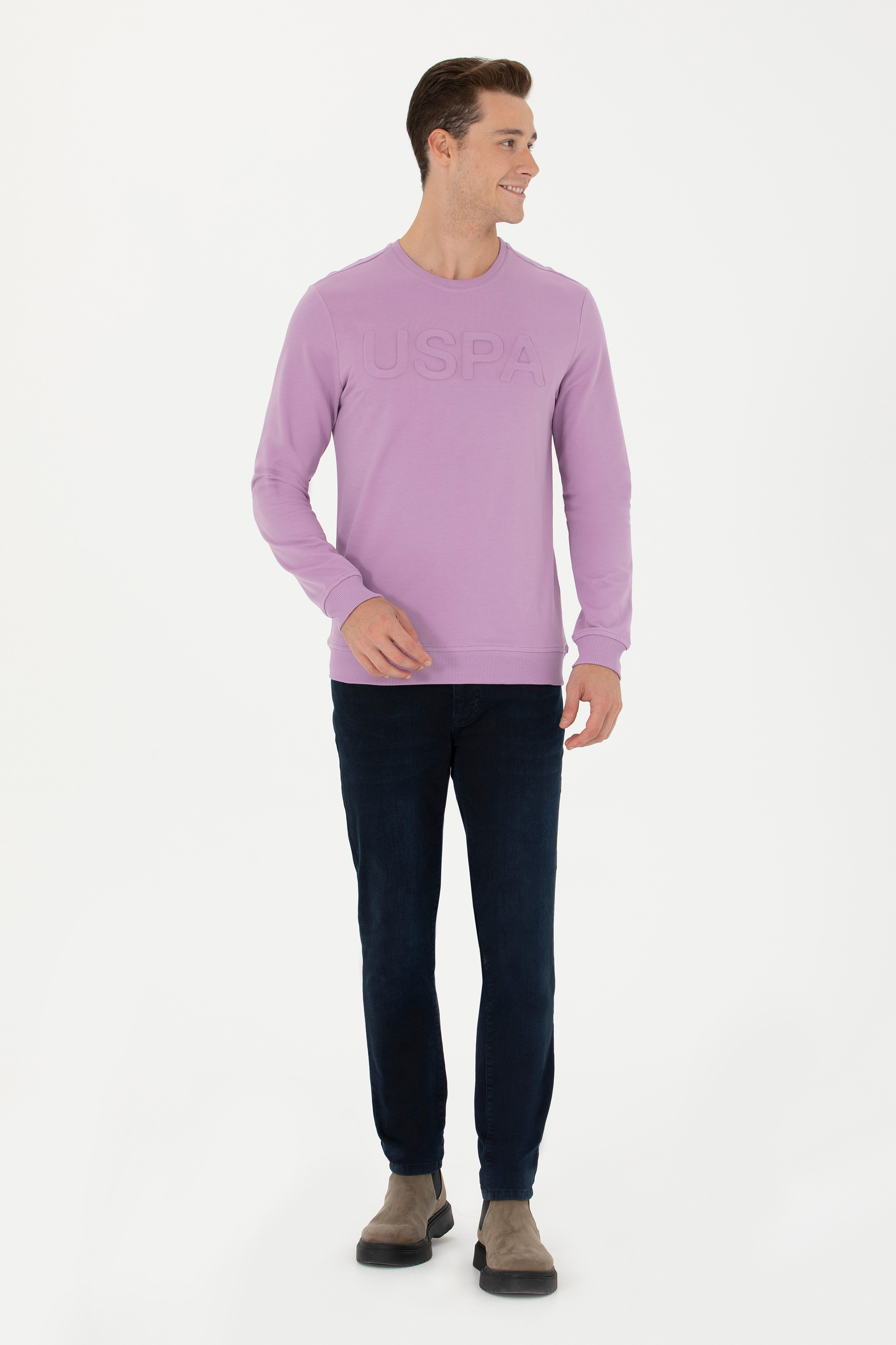 Erkek Lila Basic Sweatshirt - Image 4