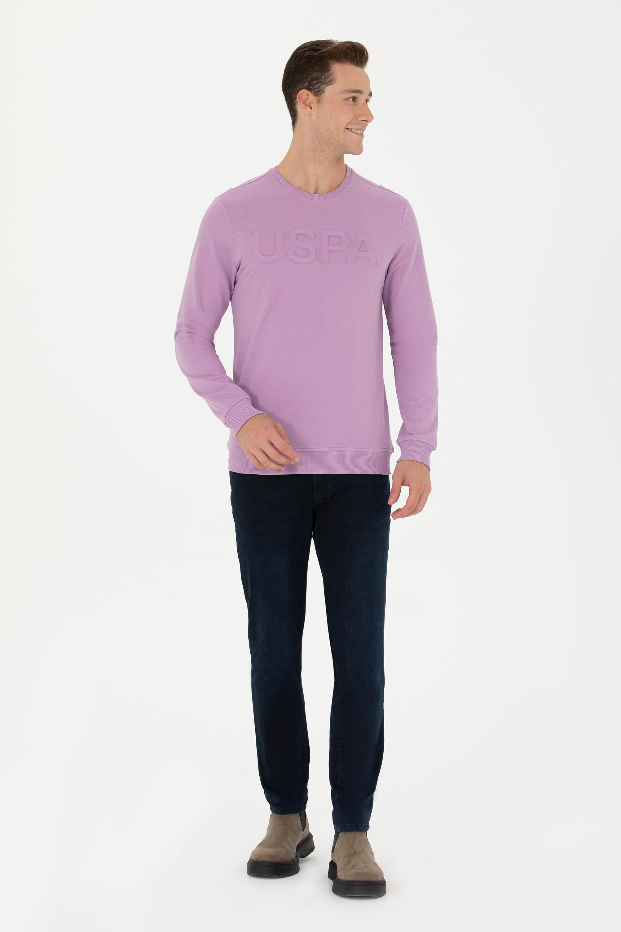 Erkek Lila Basic Sweatshirt