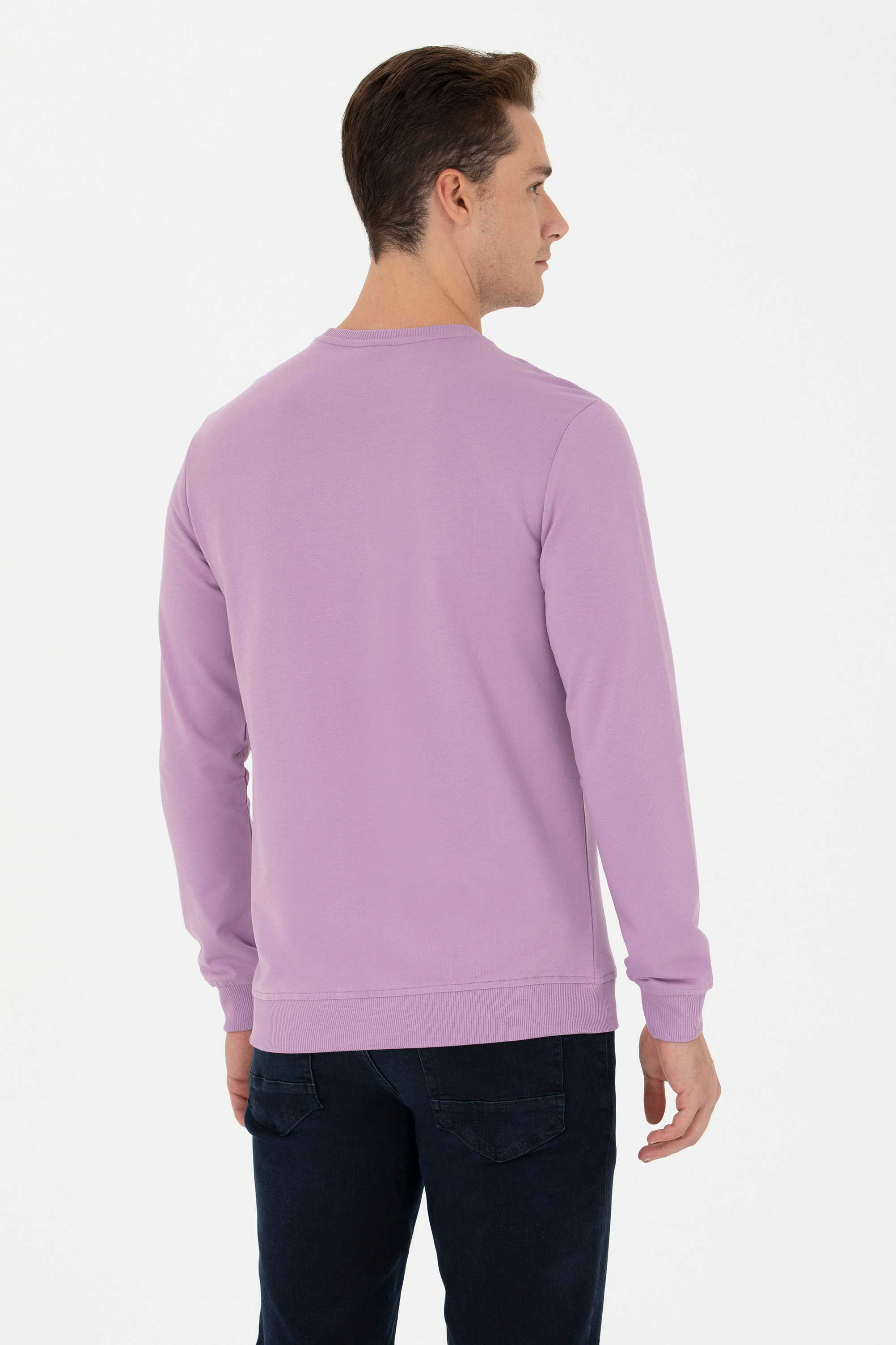 Erkek Lila Basic Sweatshirt - Image 5