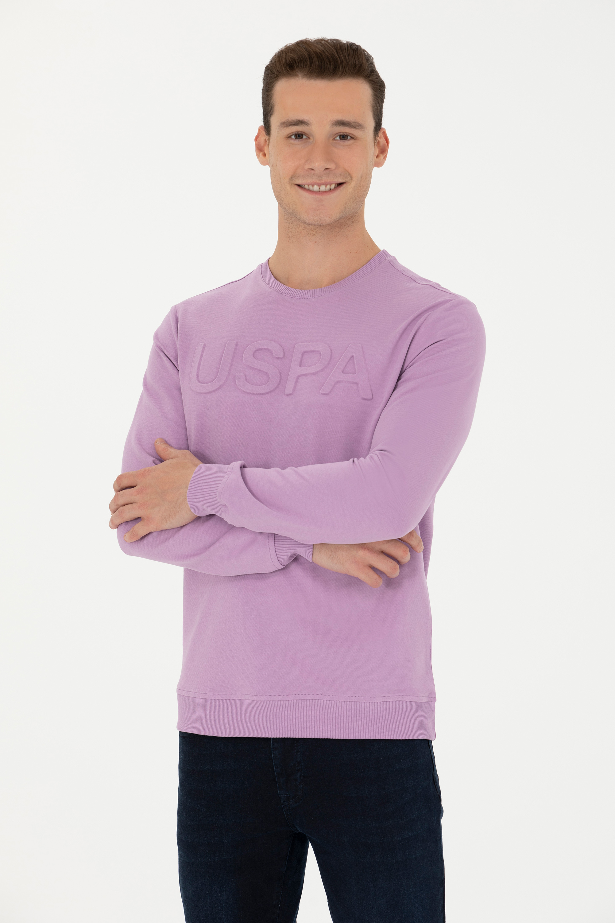 Erkek Lila Basic Sweatshirt - Image 3