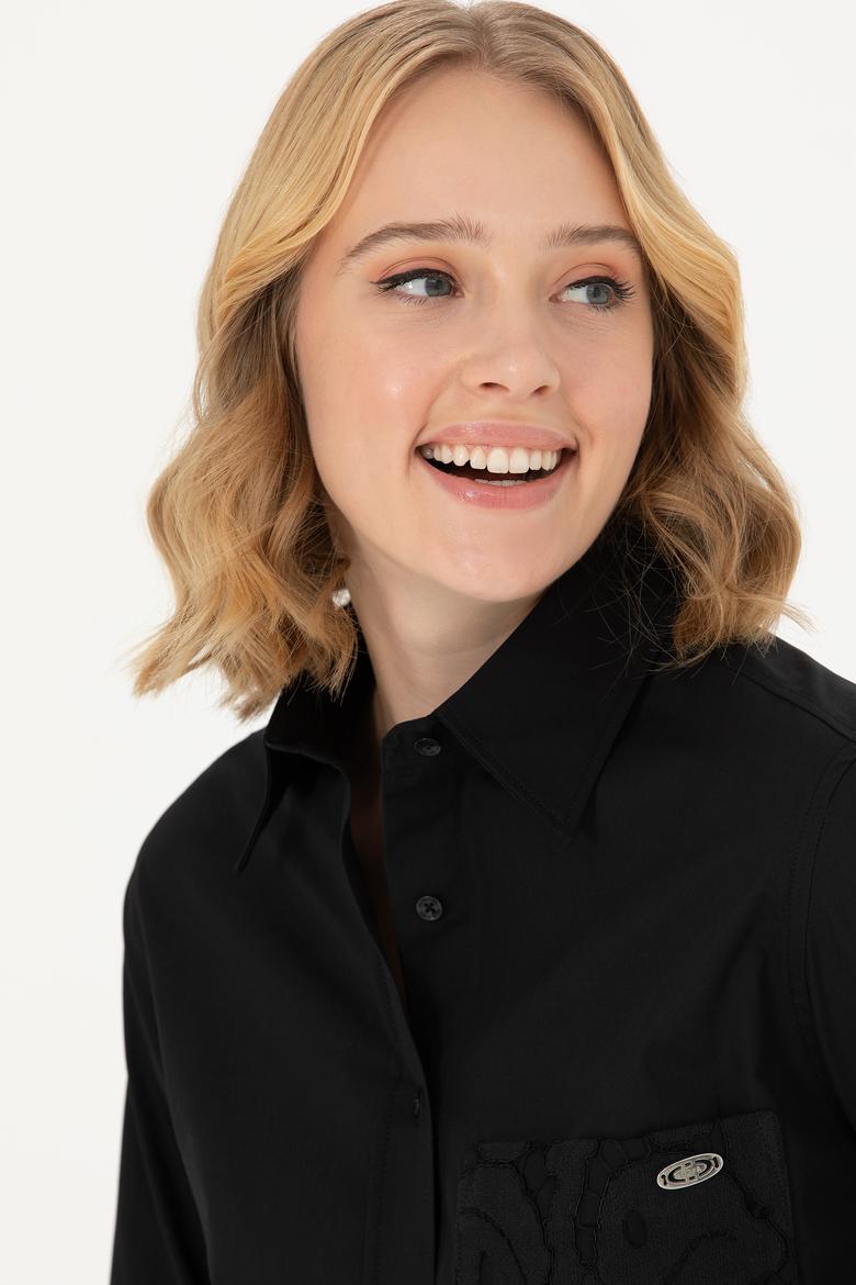 Kadın Siyah Uzun Kollu Gömlek - 50271446018