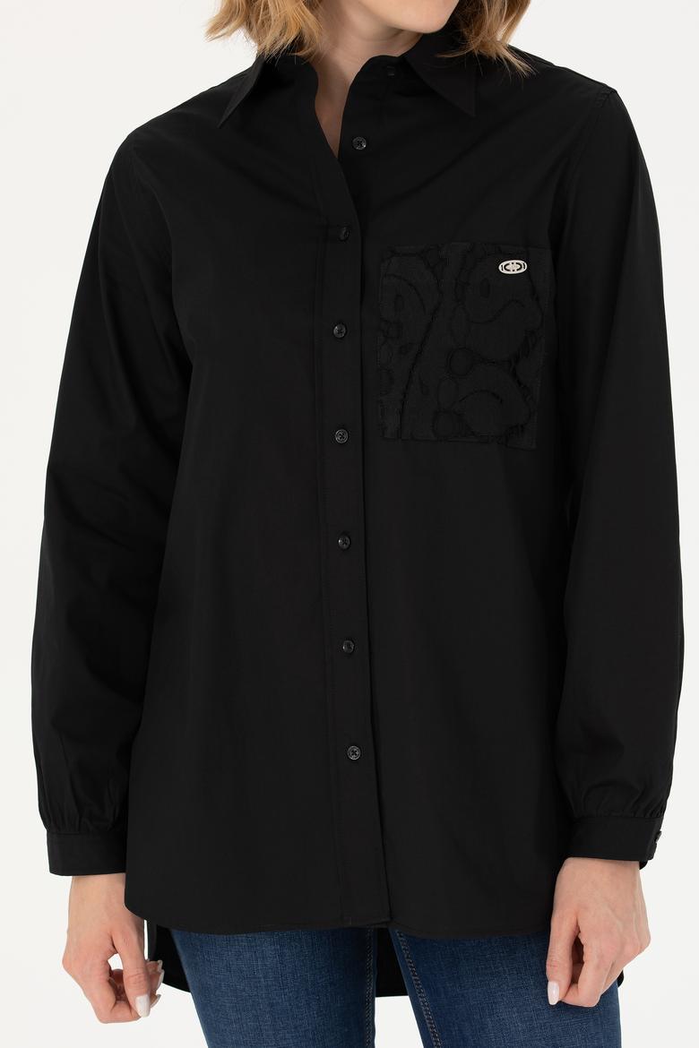 Kadın Siyah Uzun Kollu Gömlek - 50271446018