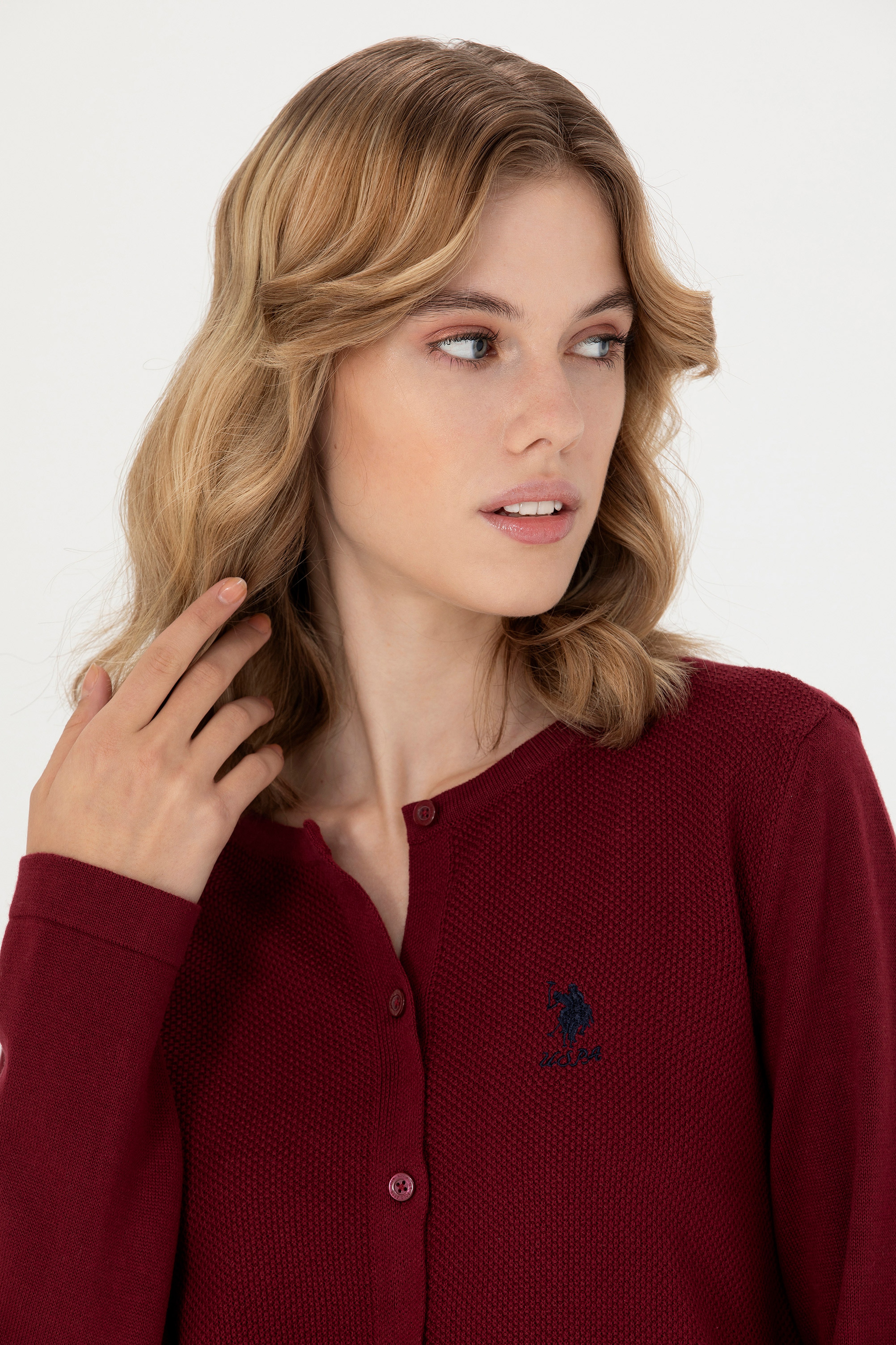 Kadın Bordo Basic Triko Hırka - Image 2