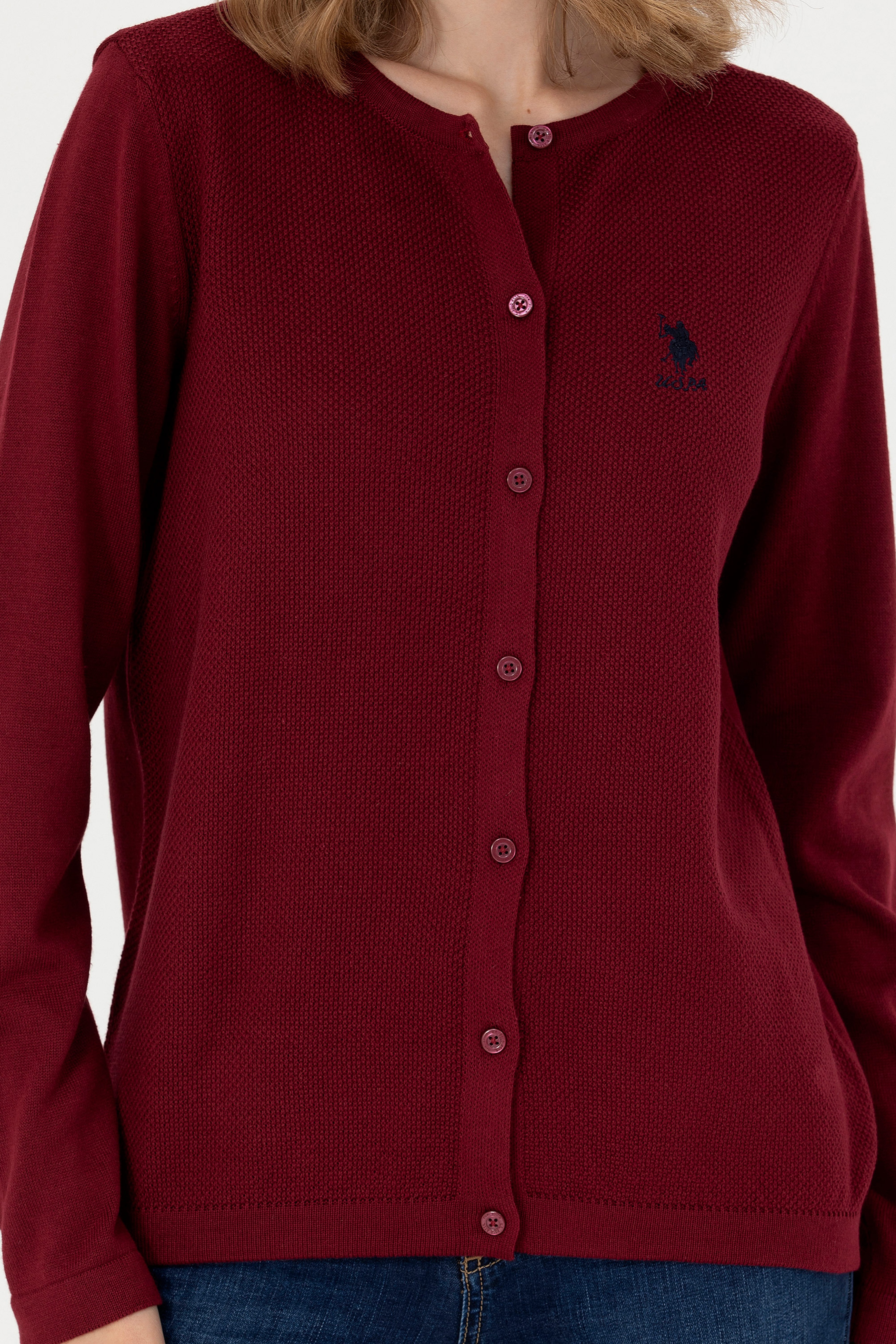 Kadın Bordo Basic Triko Hırka - Image 6