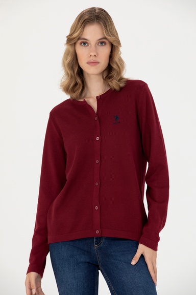 Kadın Bordo Basic Triko Hırka