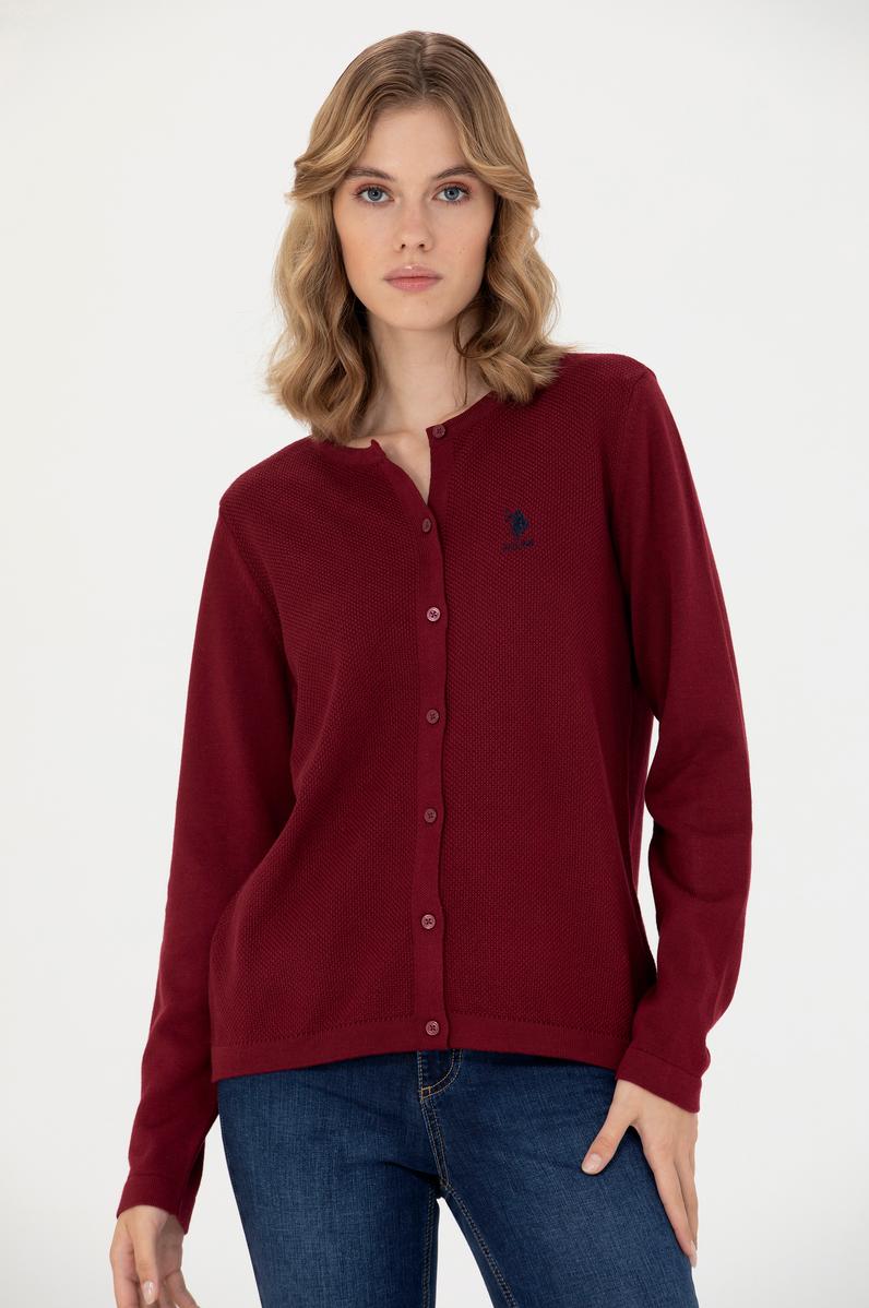 Kadın Bordo Basic Triko Hırka