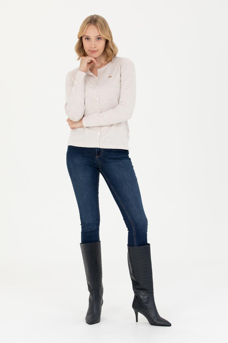 Kadın Taş Melanj Basic Triko Hırka - 50269011069