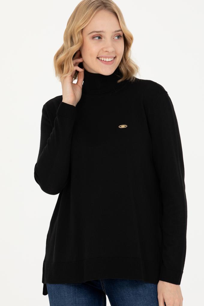 Kadın Siyah Balıkçı Yaka Basic Kazak