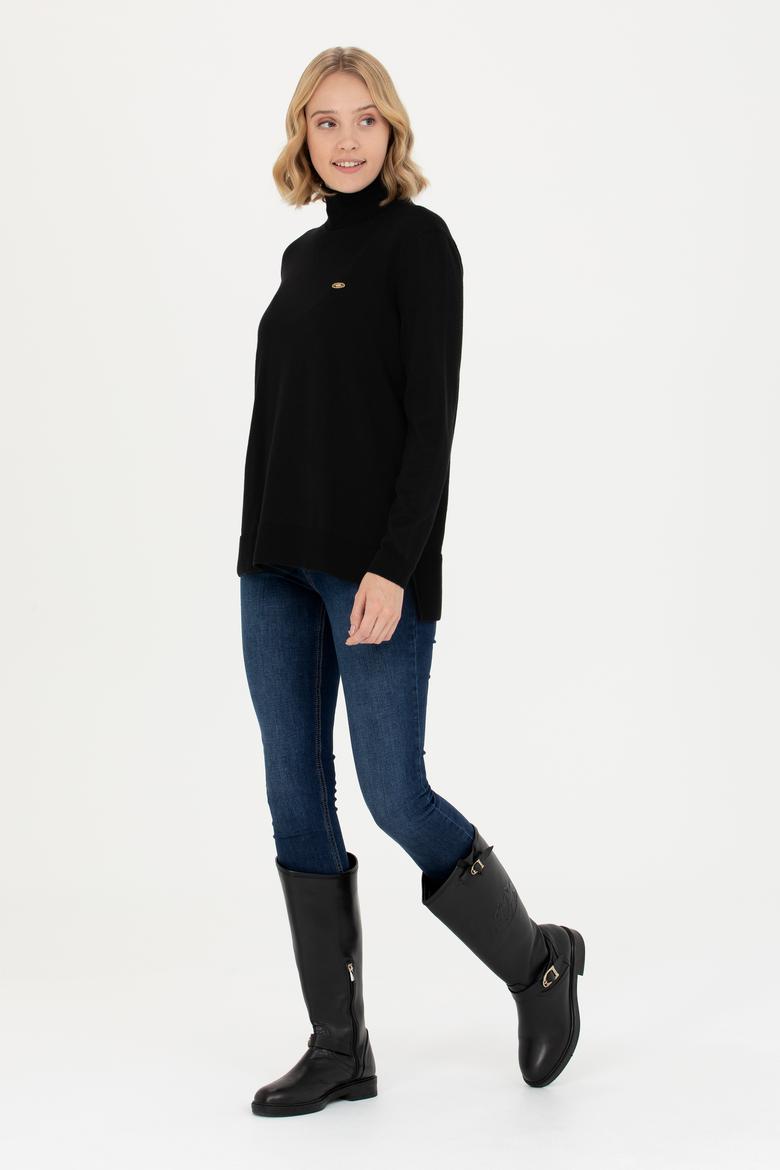 Kadın Siyah Balıkçı Yaka Basic Kazak - 50269012005