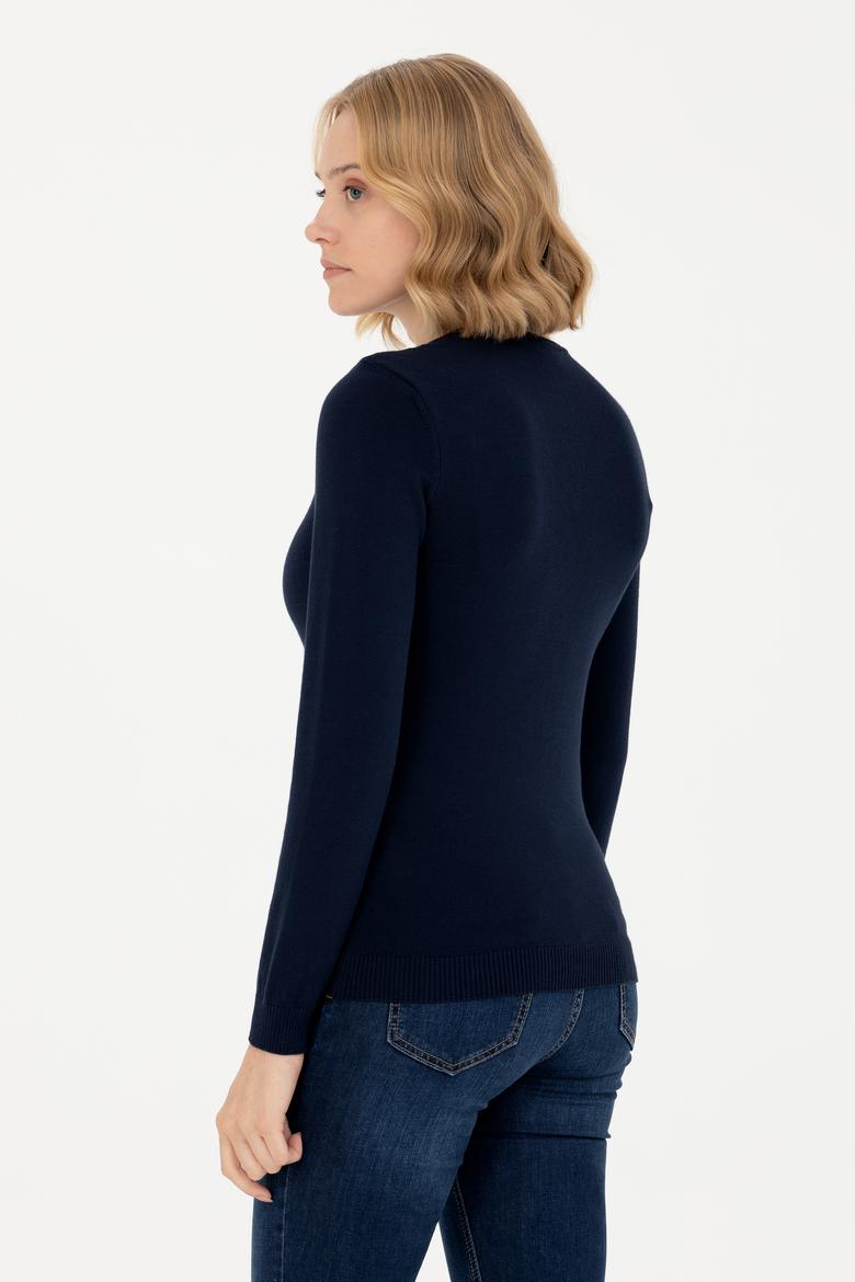 Kadın Lacivert V Yaka Basic Kazak - 50269014005