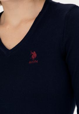 Kadın Lacivert V Yaka Basic Kazak - 50269014005