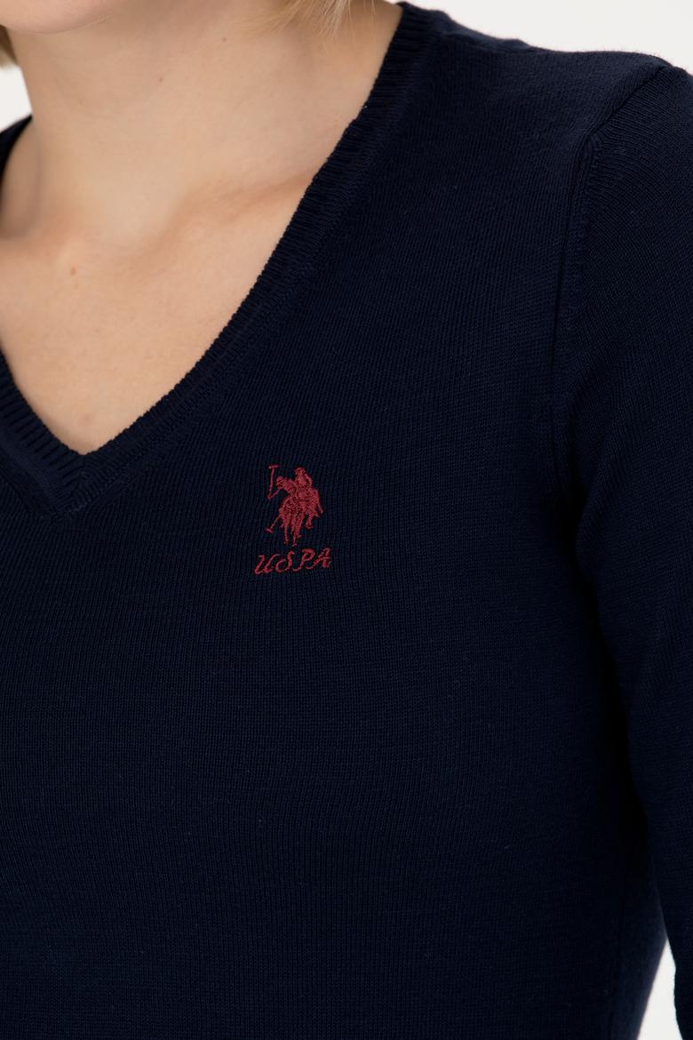 Kadın Lacivert V Yaka Basic Kazak - 50269014005