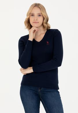 Kadın Lacivert V Yaka Basic Kazak - 50269014005