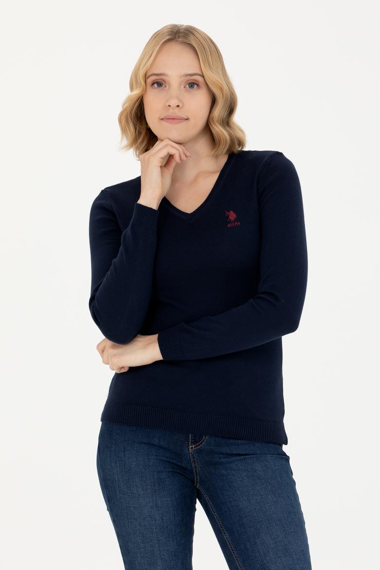 Kadın Lacivert V Yaka Basic Kazak - 50269014005