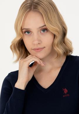 Kadın Lacivert V Yaka Basic Kazak - 50269014005