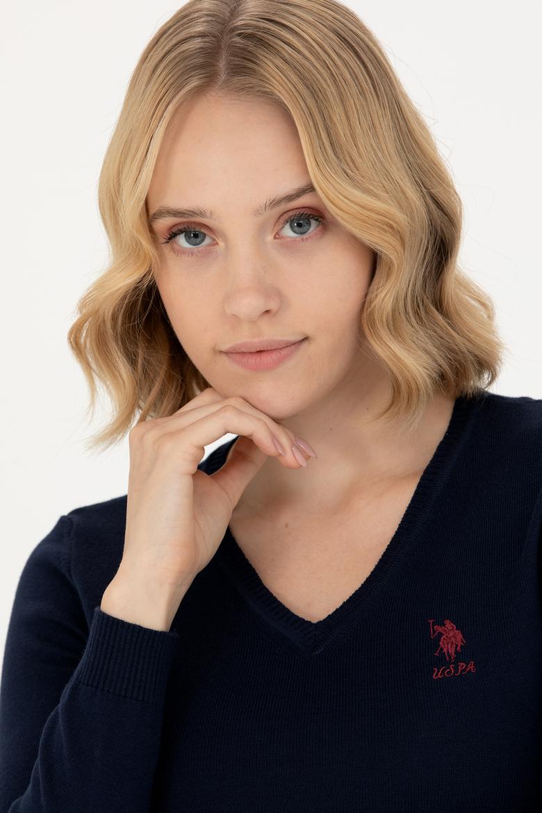 Kadın Lacivert V Yaka Basic Kazak - 50269014005