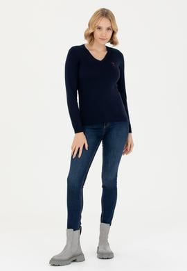 Kadın Lacivert V Yaka Basic Kazak - 50269014005