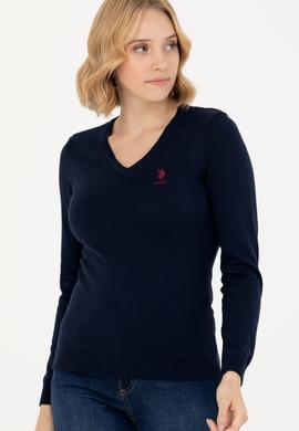 Kadın Lacivert V Yaka Basic Kazak - 50269014005