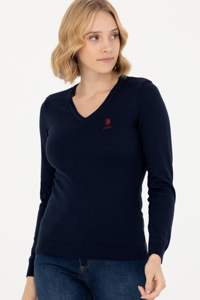 Kadın Lacivert V Yaka Basic Kazak