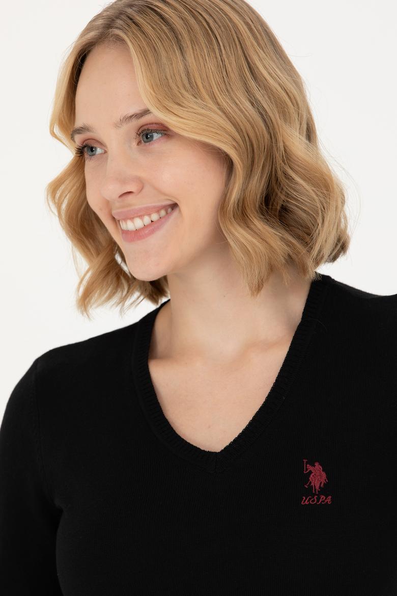 Kadın Siyah Basic V Yaka Kazak - 50269014012