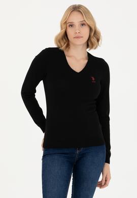 Kadın Siyah Basic V Yaka Kazak - 50269014012