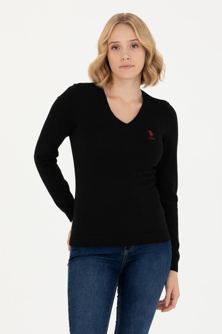 Kadın Siyah Basic V Yaka Kazak - 50269014012