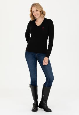 Kadın Siyah Basic V Yaka Kazak - 50269014012