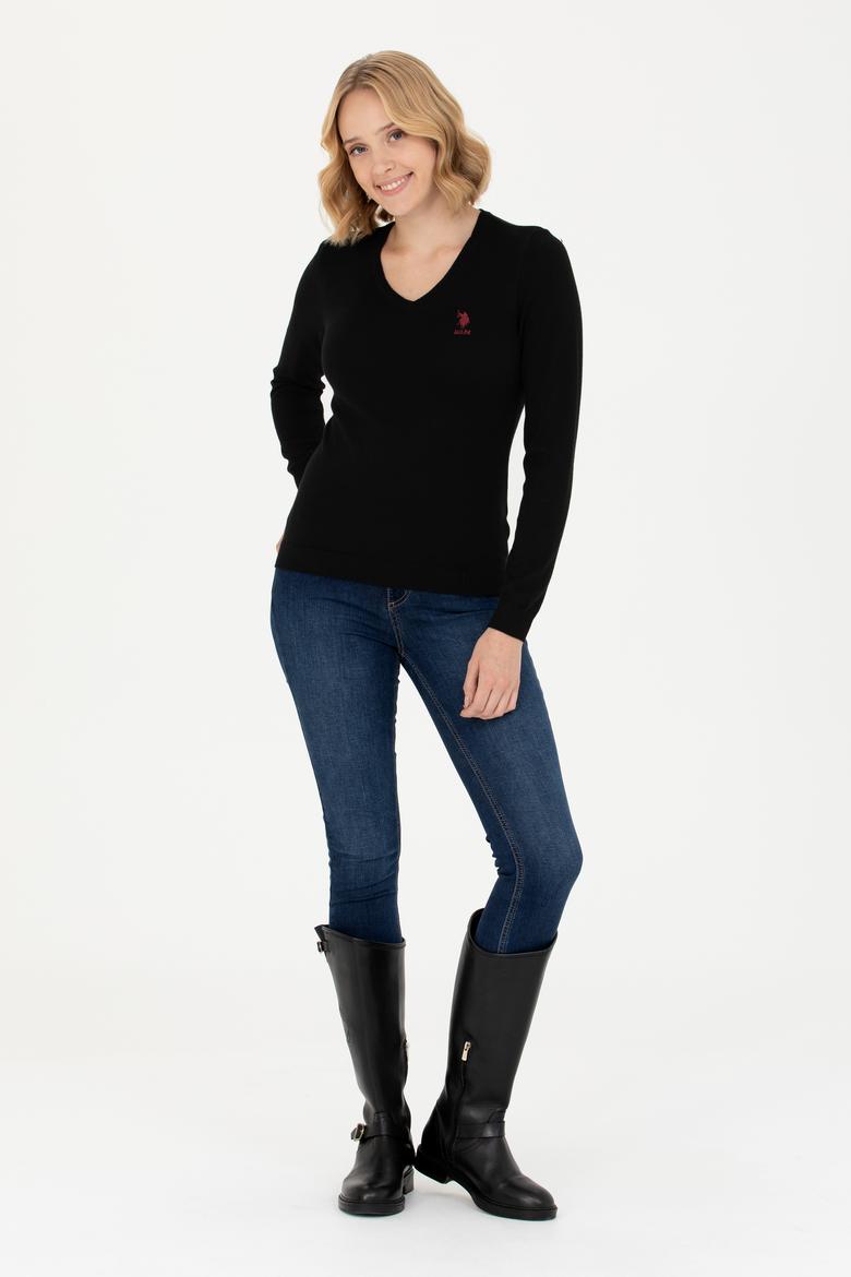 Kadın Siyah Basic V Yaka Kazak - 50269014012