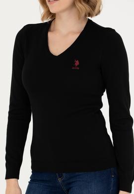 Kadın Siyah Basic V Yaka Kazak - 50269014012