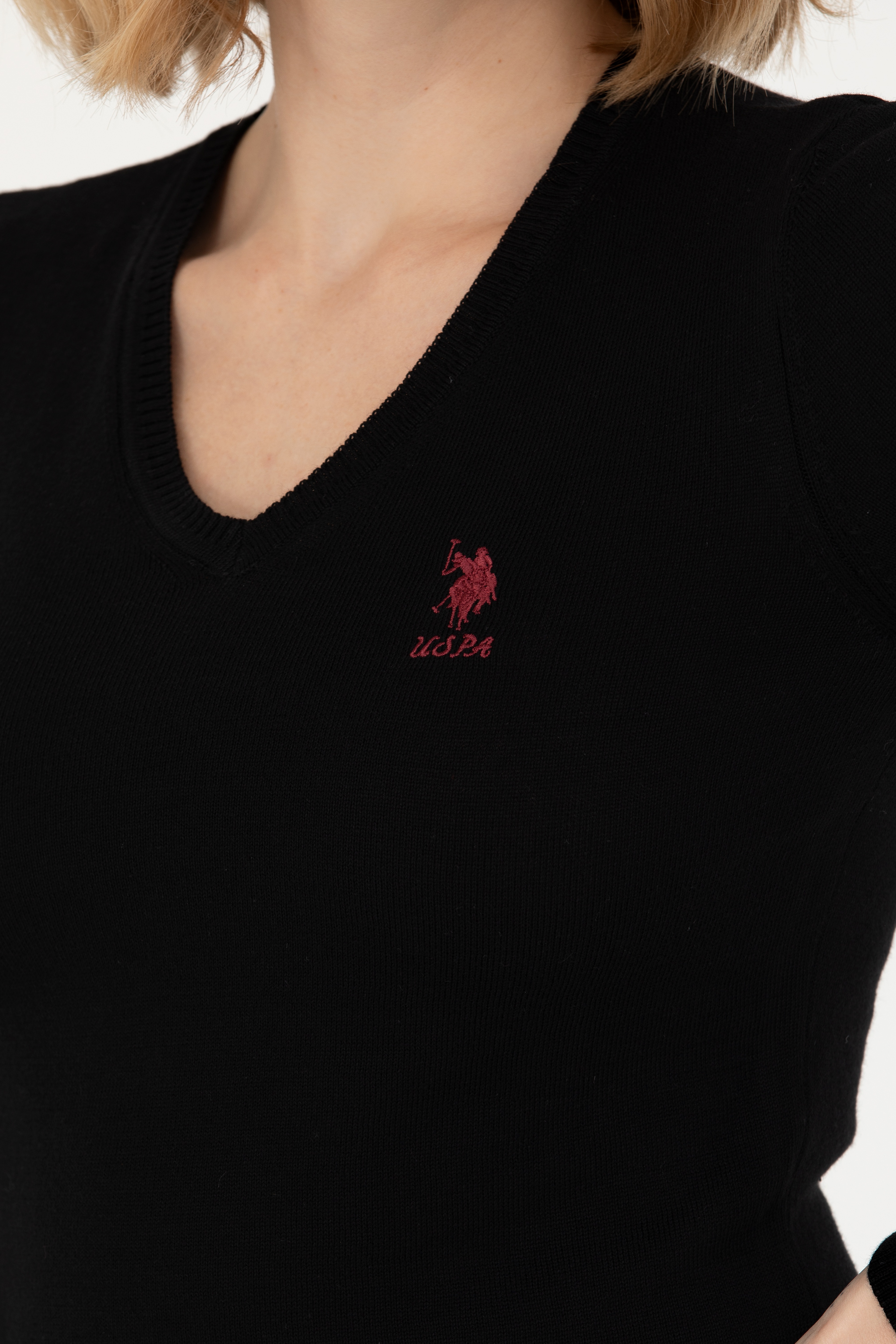 Kadın Siyah Basic V Yaka Kazak - Image 7