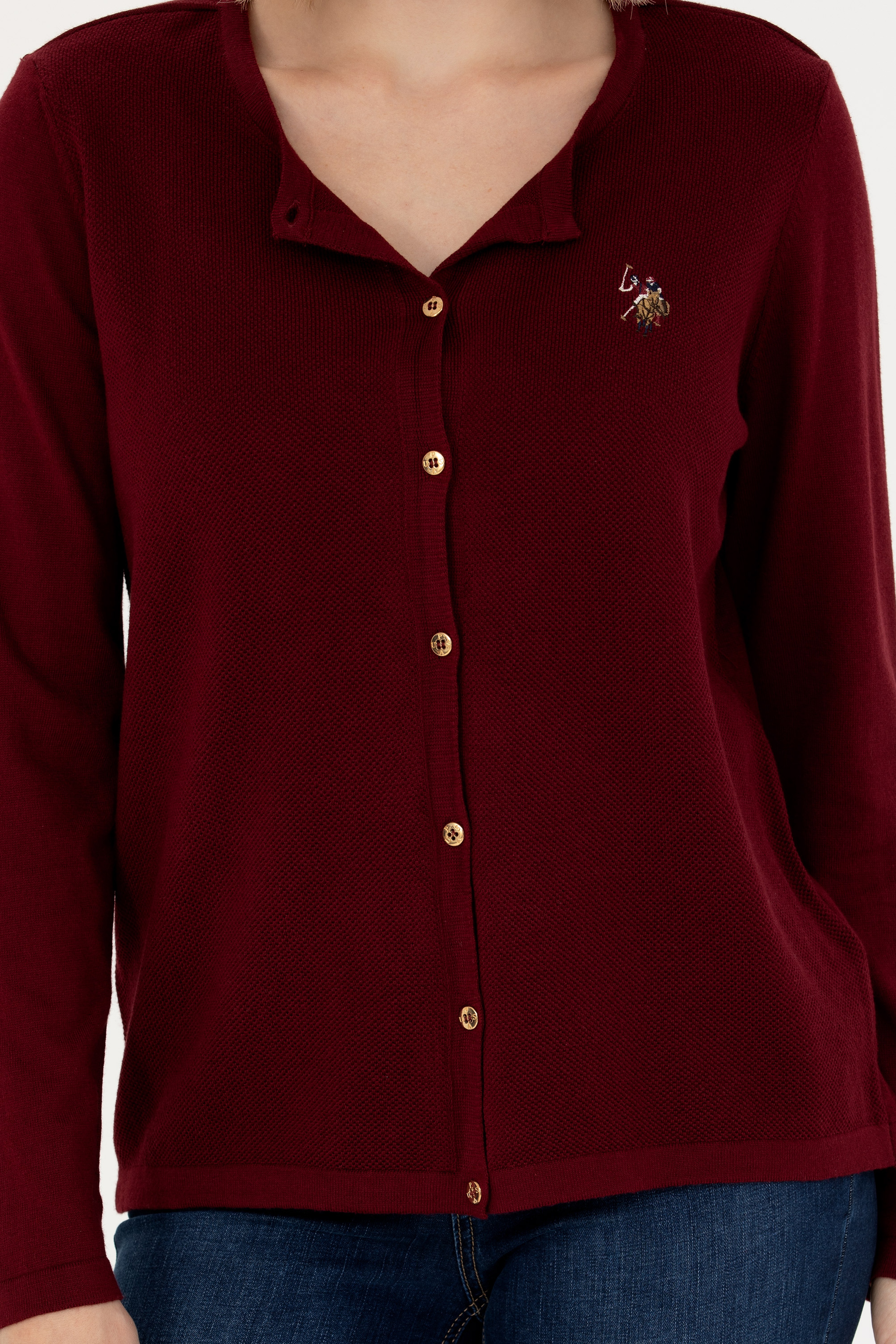 Kadın Bordo Basic Triko Hırka - Image 6