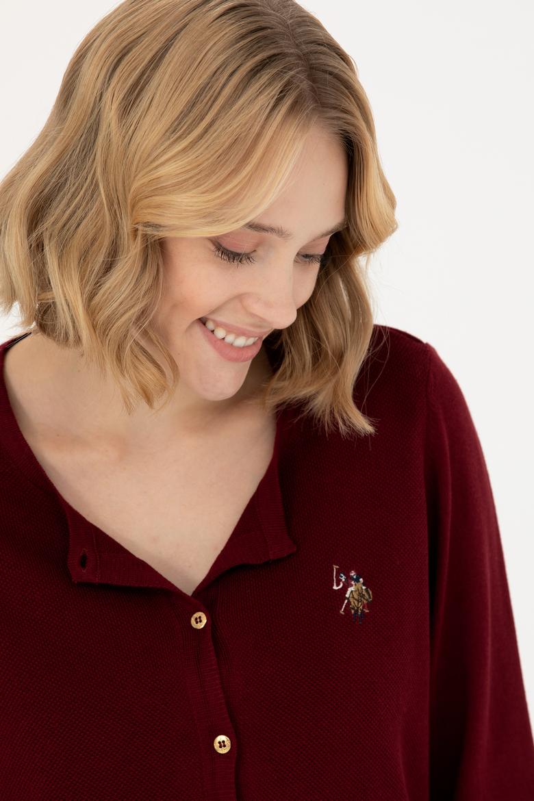 Kadın Bordo Basic Triko Hırka - 50269008043