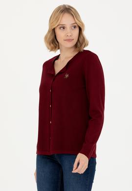 Kadın Bordo Basic Triko Hırka - 50269008043