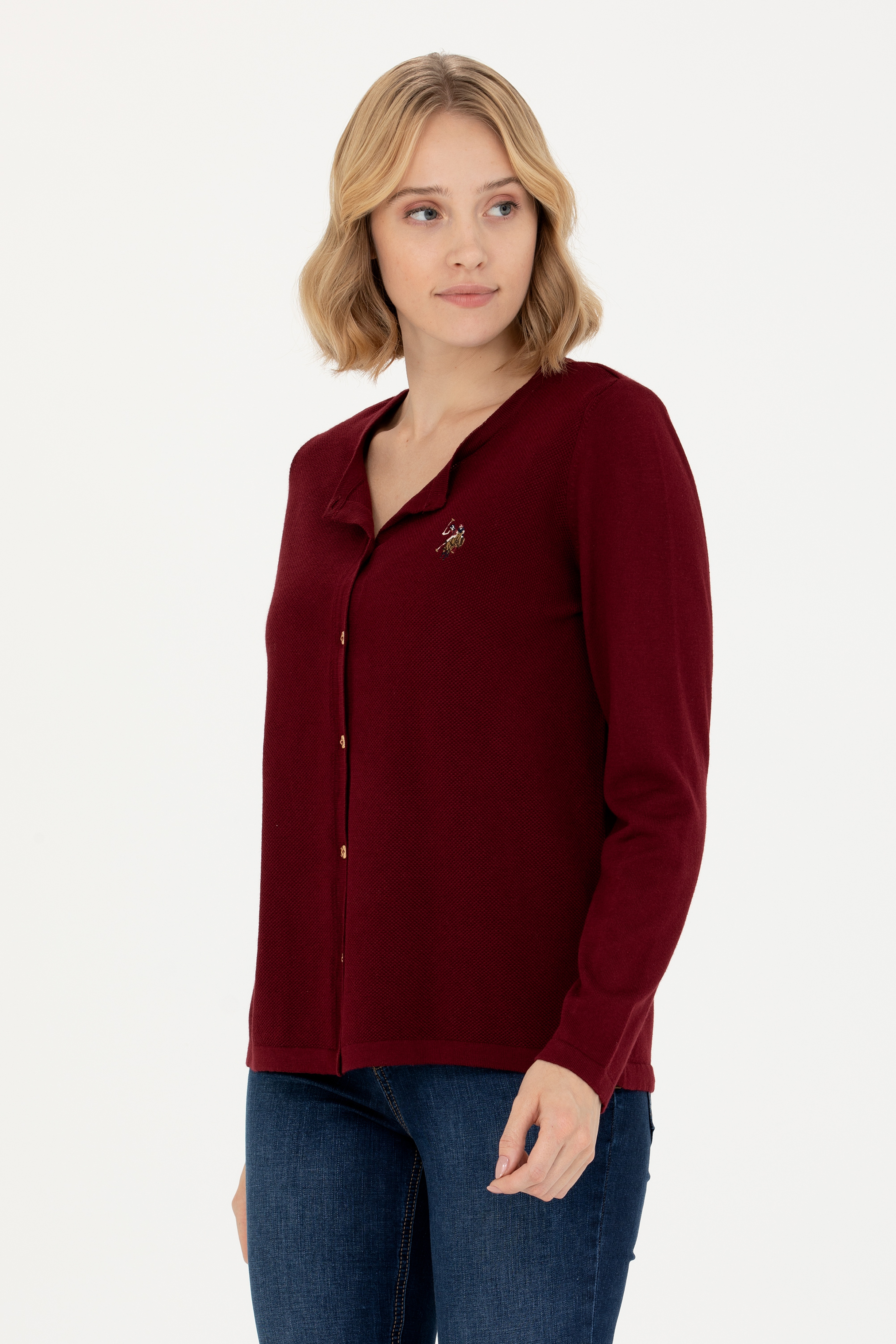 Kadın Bordo Basic Triko Hırka